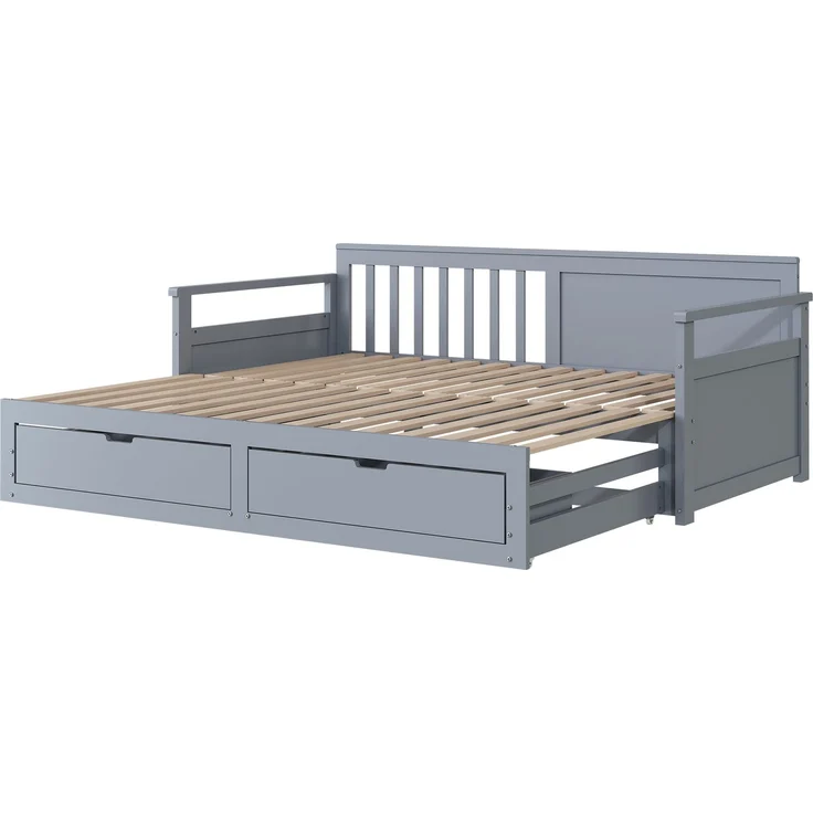 Novelux Multifunktionales Tagesbett 90x190 ausziehbar auf Doppelbett 180x190 mit Schubladen – Massivholz Kiefer Grau, Platzsparendes Gästebett & Kinderbett – Bild 10