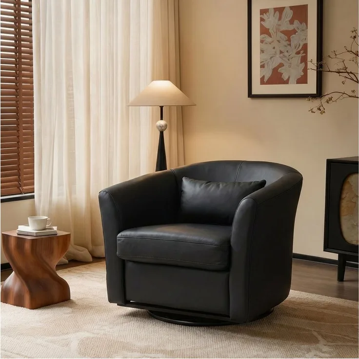 HomeMiYN Drehsessel 360° drehbar, moderner Loungesessel, Kunstleder-Bezug, Bequemer Relaxsessel mit breiter Sitzfläche und weichem Kissen
