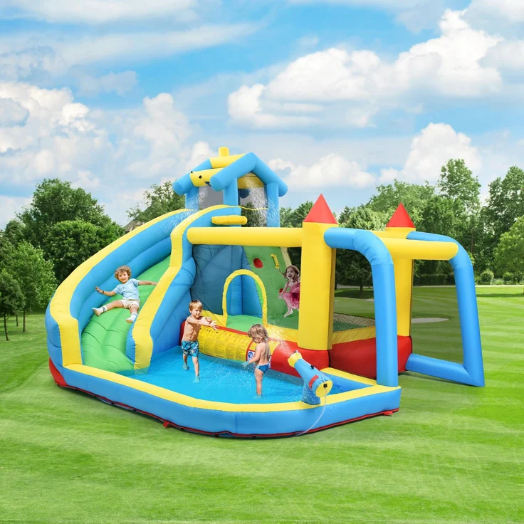 LVHOM Aufblasbare Hüpfburg mit Gebläse, Spielpool, Trocken-/Wasserrutsche, Springburg Outdoor, Wasserpark mit Trampolin, Planschbecken, 364 x 315 x 239cm – Bild 2