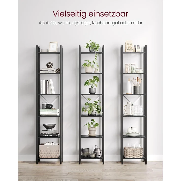 Vasagle Regal, Bücherregal, Standregal, DVD-Regal, mit 6 Ebenen, Büroregal, offene Ablagen, für Büro, Wohnzimmer, Schlafzimmer, Küche, 30 x 40 x 187,5 cm, ebenholzschwarz-schwarz LLS101B56 – Bild 8