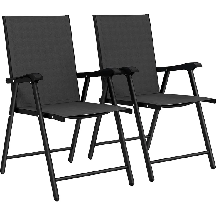 Outsunny Klappstühle, Stahl, Texteline, Schwarz, 62L x 58B x 97H cm – Bild 1
