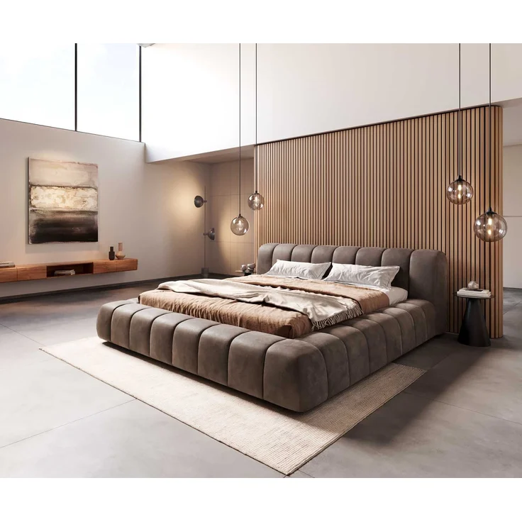 Polsterbettgestell Cutio 180x200 cm Mikrofaser Taupe Vintage – Bild 1