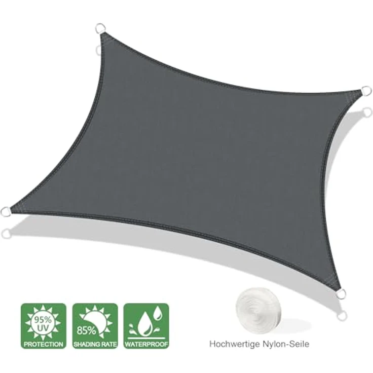 AXT SHADE Sonnensegel Wasserdicht Rechteckig 2x3 m Wetterschutz Sonnenschutz PES Polyester mit UV Schutz für Terrasse Balkon Garten-Grau Anthrazit(Wir Machen Sondergrößen) – Bild 3