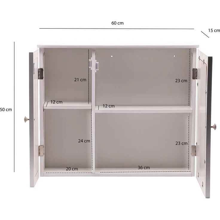 FINEBUY Spiegelschrank FB114104 Hängeschrank Weiß 60cm Badschrank Wandschrank Bad Badezimmer (Natürlicher Look mit dekorativer Tür) Praktischer Stauraum für Deine Wände – Bild 3
