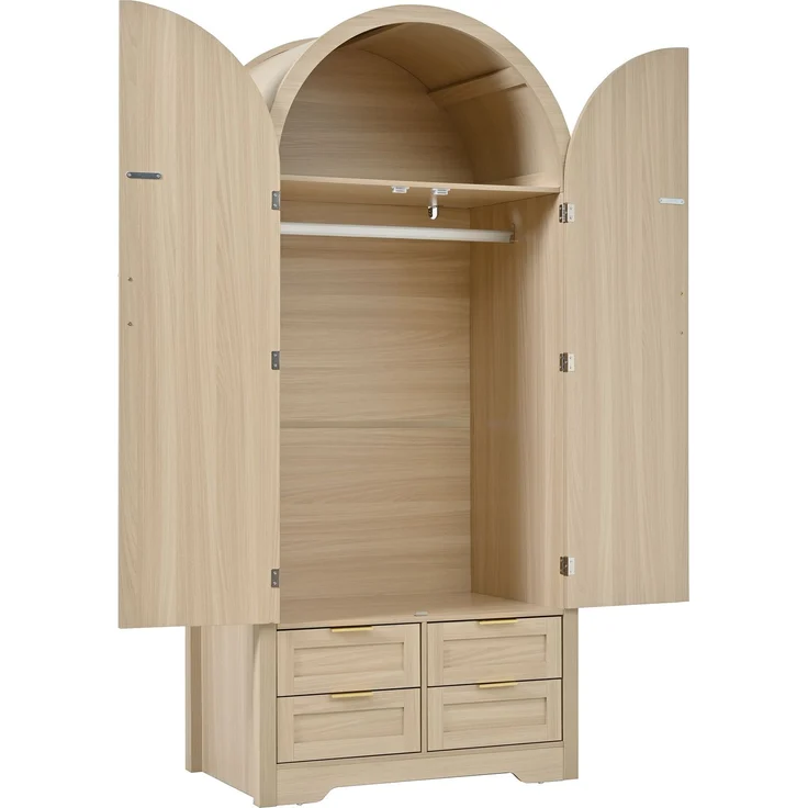 Kleiderschrank 80 x 50 x 180 cm in Eichenholzfarbe mit Rattantüren und Schubladen – Bild 6