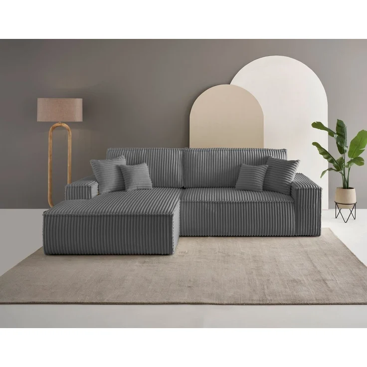 OTTO home Ecksofa FINNLEY, L-Form 257 cm, Schlafsofa, mit Bettkasten, in Bouclé, Struktur fein und Mega Cord – Bild 5