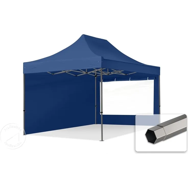 3x4,5 m Faltpavillon, PREMIUM Stahl 40mm, Seitenteile mit Panoramafenstern, blau