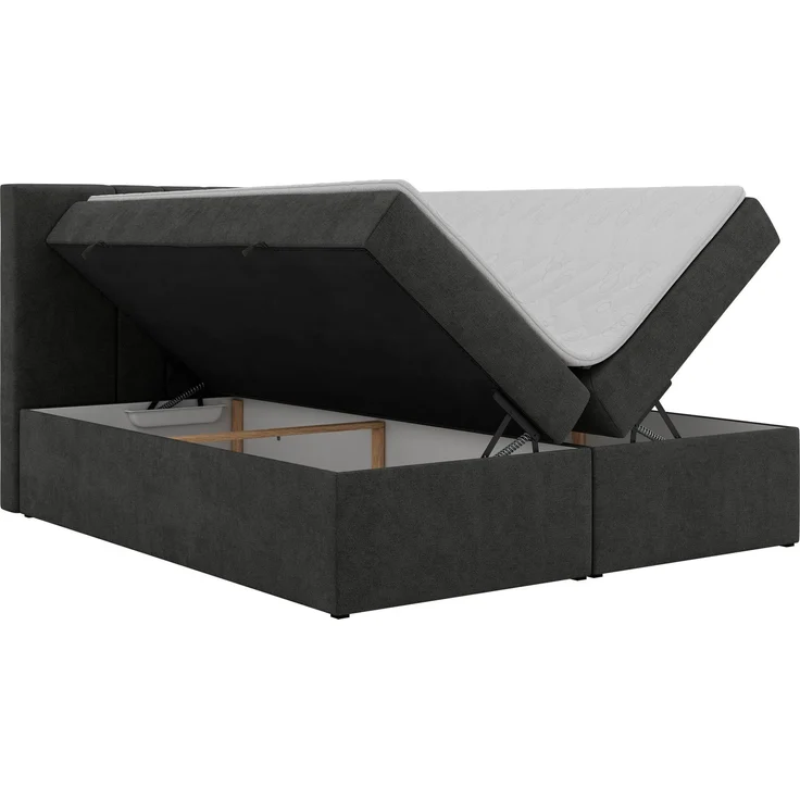 Boxspringbett INERO 160 x 200 mit Matratze H3 und Topper T25, 7-Zonen-Multipocket-Kern, zwei Bettkästen, Doppelbett, gepolstert Kopfteil - Dunkelgrau Stukture – Bild 8