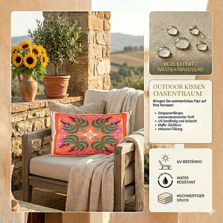JACK Dekokissen Outdoor Lounge Kissen 30x50cm Motiv inkl. Füllung, mit Lotus-Effekt, Robust, strapazierfähig, für Innen & Außen geeignet – Bild 2