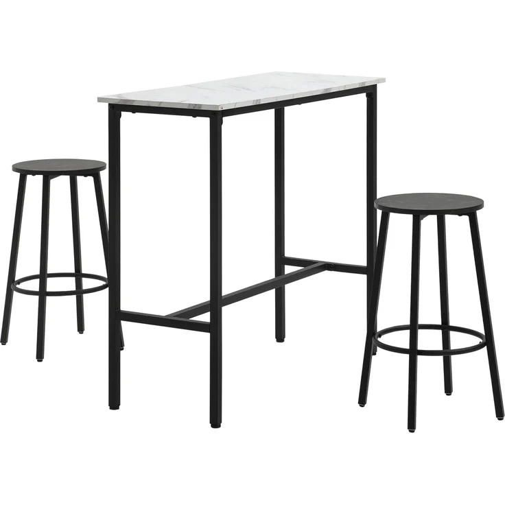 MELAYR, Bar-Set für 2 Personen, 1 Tisch mit 2 Barhockern, 100 x 40 x 90 cm, Weiß+Schwarz – Bild 1