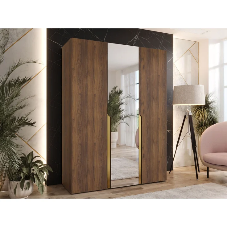 Kleiderschrank Veluna II 150 (Farbe: Nuss Warmia / Nuss Warmia + Gold) – Bild 2