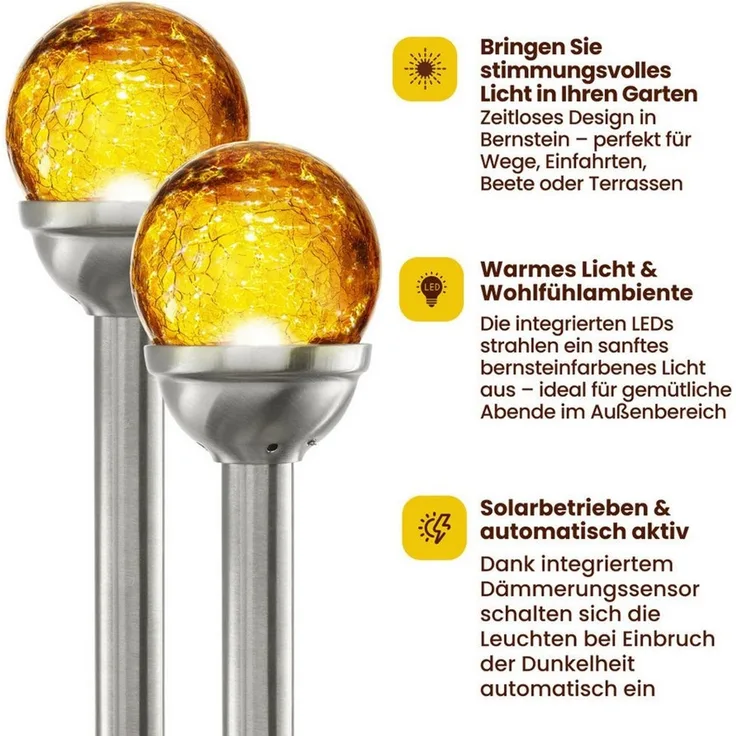 Solarleuchten Roma BUVTEC 2er Set, chrom/amber