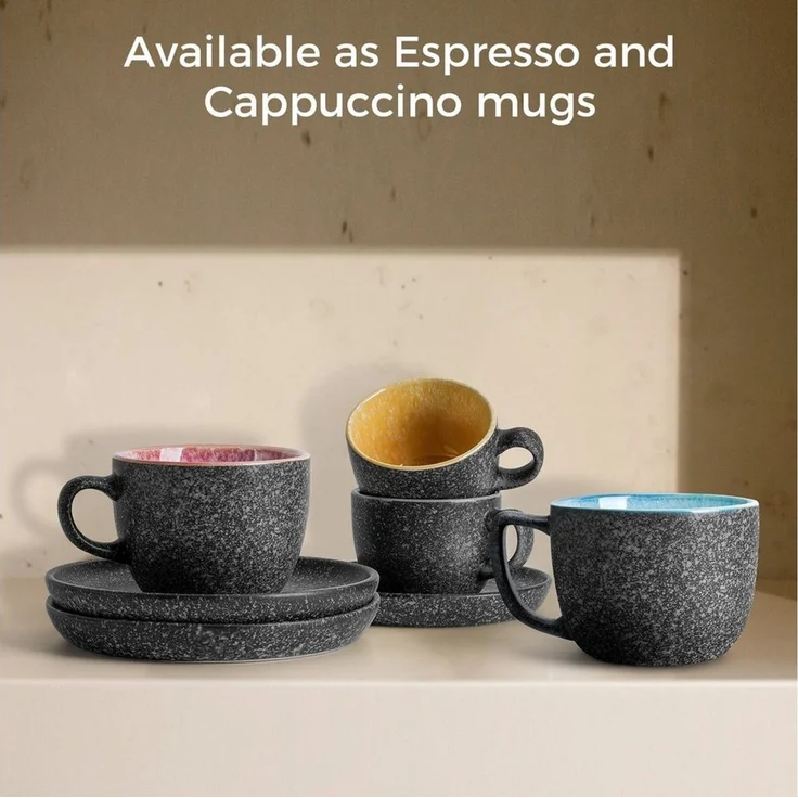 MiaMio Cappuccinotasse Cappuccinotassen Set 6 teilig mit Untertassen & Ständer (6x190 ml), Keramik – Bild 2