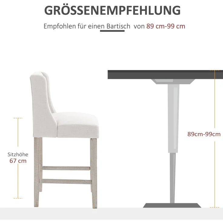 2er-Set Barhocker mit Knopfheftung, Massivholz, inkl. Fußstütze, 47 cm x 50 cm x 101 cm, Grau + Natur--Beige--101x50x47cm--YOUDENOVA – Bild 9
