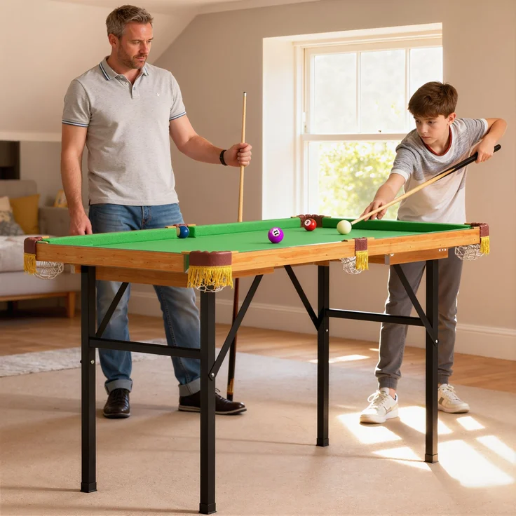MELAYR, Klappbarer Billardtisch, Mini-Billiard-Tisch, 2 Queues, 16 Kugeln, Dreieck, Bürste, Grün, 120 x 63 x 73.5 cm – Bild 4