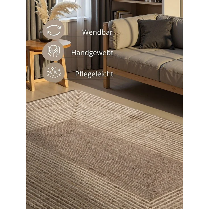 HANSE Home Teppich Juno Line Juteteppich, rechteckig, Höhe: 9 mm, Jute, Shape, Handgemacht, Wohnzimmerteppich, Naturteppich, Wohnzimmer – Bild 3
