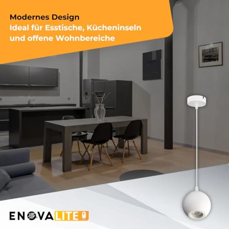ENOVALITE Pendelleuchte GLOBE, 1-flammige Deckenleuchte in Weiß mit GU10 Fassung, Ø100 mm, Pendellänge 100 cm – Bild 6