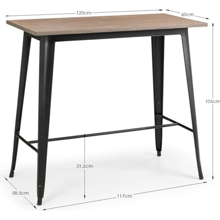 Julian Bowen Grafton Bartisch, Ulmenholz Mokka/Schwarz, Höhe: 106, Breite: 120, Tiefe: 60 cm – Bild 3