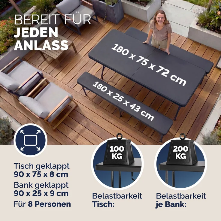 CASARIA® Bierzeltgarnitur Kunststoff 180cm 3-teilig Set – Bild 2