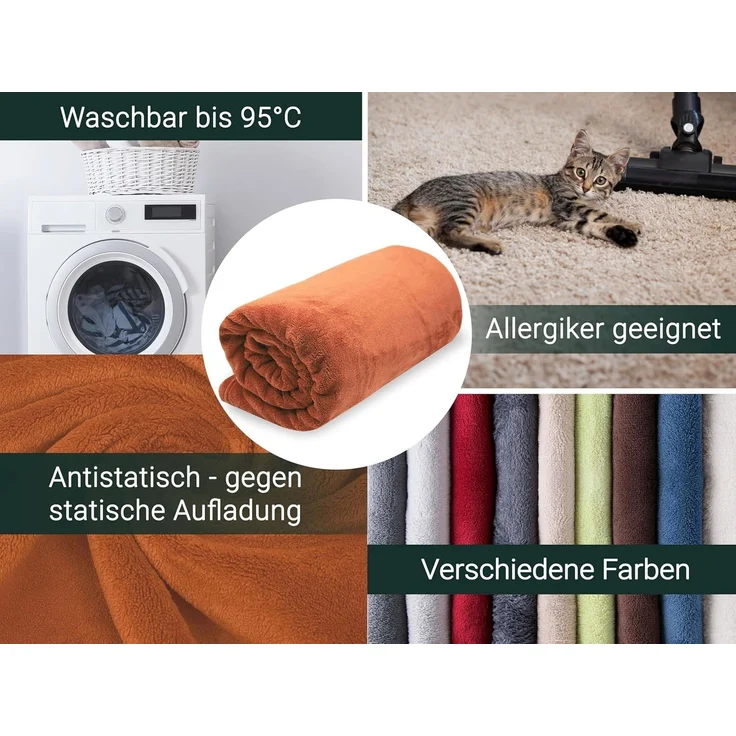 ZOLLNER Kuscheldecke, 220x240 cm, terracotta – Bild 4