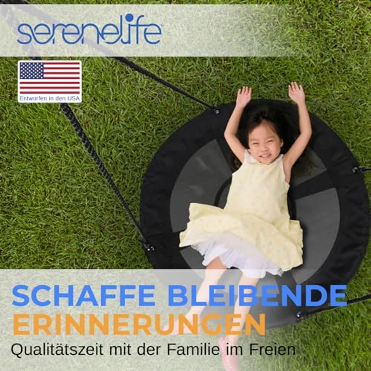 SereneLife Nestschaukel Schwarz 100 cm – Runde Hängeschaukel für Kinder & Erwachsene mit gepolstertem Rahmen & wetterfestem Stoff Für Garten & Zimmer, 270 kg tragbar, Spielspaß & Entspannung – Bild 8