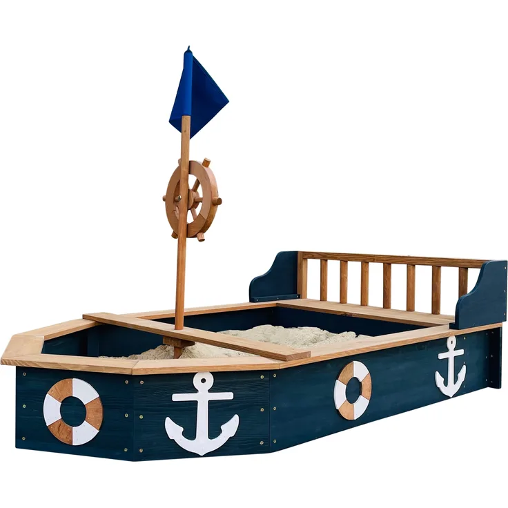AXI 'Doris' Sandkastenschiff mit Flagge und Sitzbank, Holz Grau, 153 x 90 x 100 cm