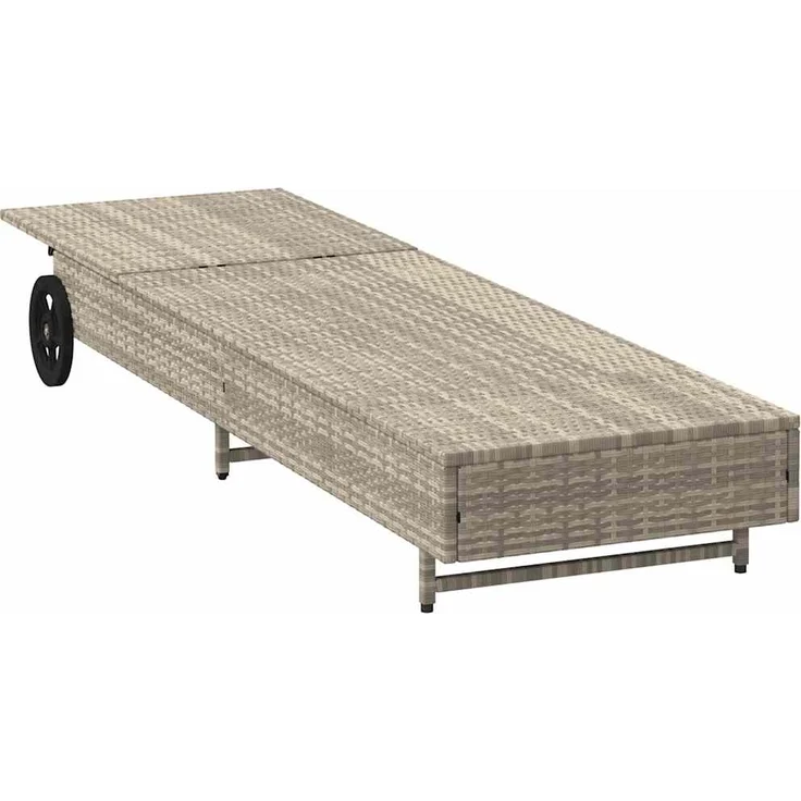 vidaXL Sonnenliege mit Rollen und Auflage Hellgrau Poly Rattan 4104038 – Bild 4