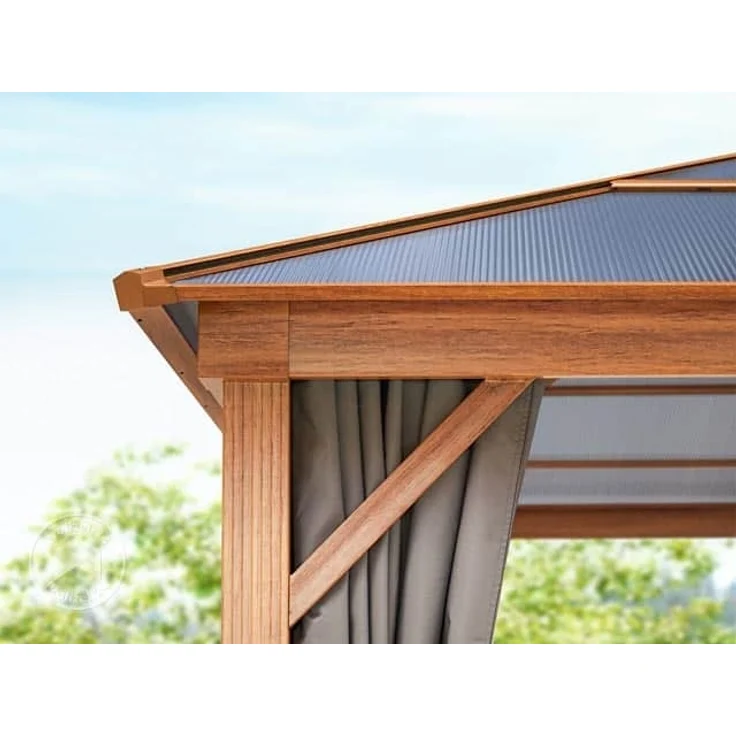 Gartenpavillon 3x3 m Holzoptik, ca 8 mm Polycarboat-Dach, 4 Seitenteile in grau – Bild 6