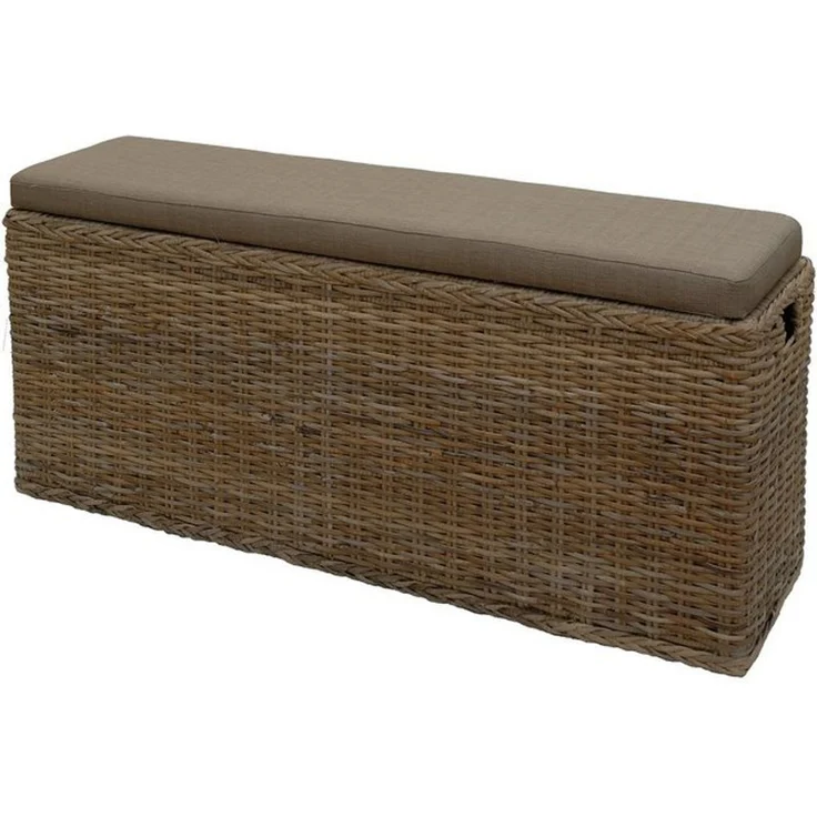 Krines Home Wäschetruhe Breite Sitzbank mit Stauraum Sitztruhe Natur-Rattan Wäschekorb Flur, Sitzbank mit Stauraum – Bild 4