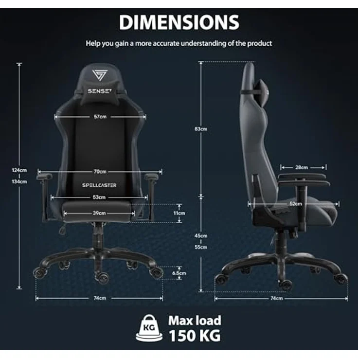 SENSE7 Spellcaster FUKU Gaming Stuhl - Alcantara - Ultimativer Komfort, 160° Neigung, Verstellbare Armlehnen, Atmungsaktiver HR-Schaum - Für Büro oder Gaming, Elegantes Design – Bild 3