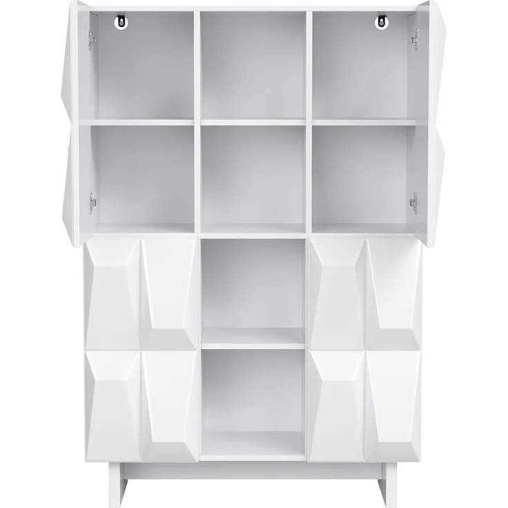 EINHOM Vitrine Schuhschrank Hochschrank Spanplatte Relief 4 Türen 12 Fächer Offene Fächer Wohnzimmer Flur – Bild 3