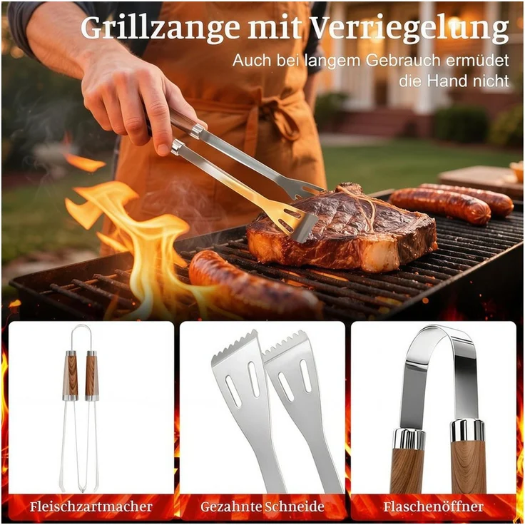 ibettertec Grillbesteck-Set 11-teiliges Grill Zubehör BBQ Grillbesteck Set aus Edelstahl, (hochwertiges Grillutensilien Set mit Grillkoffer, hitzebeständige, Grillwerkzeuge mit Grillspachtel für Garten und Camping), Geschenk zum Geburtstag für Männer u... – Bild 3