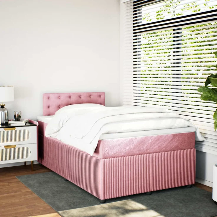 vidaXL Boxspringbett mit Matratze Rosa 120x200 cm Samt 3290027 – Bild 5