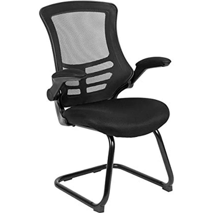 Flash Furniture Empfangsstuhl, Kufengestell, Beistellstuhl mit hochklappbaren Armlehnen, schwarzes Netzmaterial, 1 Stück – Bild 2