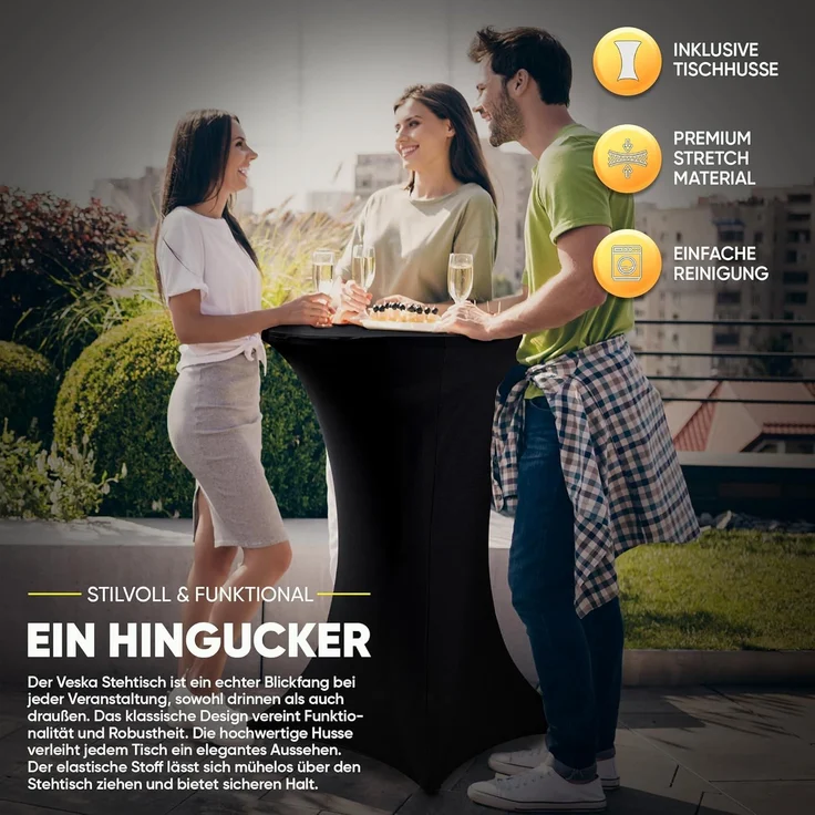 VESKA Stehtisch Ø 80cm inkl. Husse, Gastro Bistrotisch (klappbar Indoor & Outdoor, höhenverstellbare Füße, Klapptisch rund), Partytisch, Empfangstisch, Gartentisch wetterfest – Bild 6