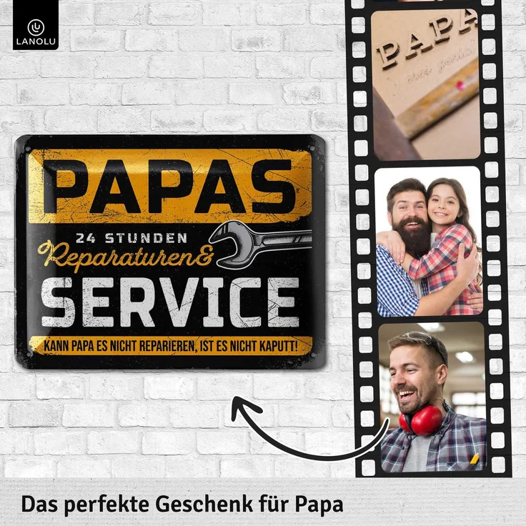 LANOLU Blechschild Papas Service & Reperatur - 15x20cm – Metall – Mehrfarbig – 15172 – Bild 3