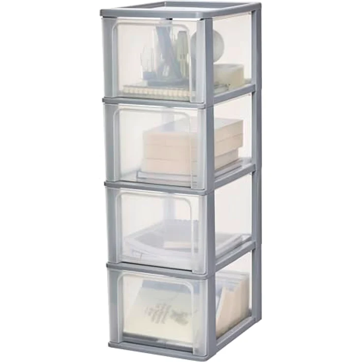 Iris Ohyama, Kunststoff Schubladenbox mit 4 tiefen Schubladen, Grau, Easy-Pull-System, A4, A5 & A6 Format, Schreibtisch Organizer für Büro, Schule, Schreibwaren, BPA-frei, Schubladenschrank, OCH-2400 – Bild 8