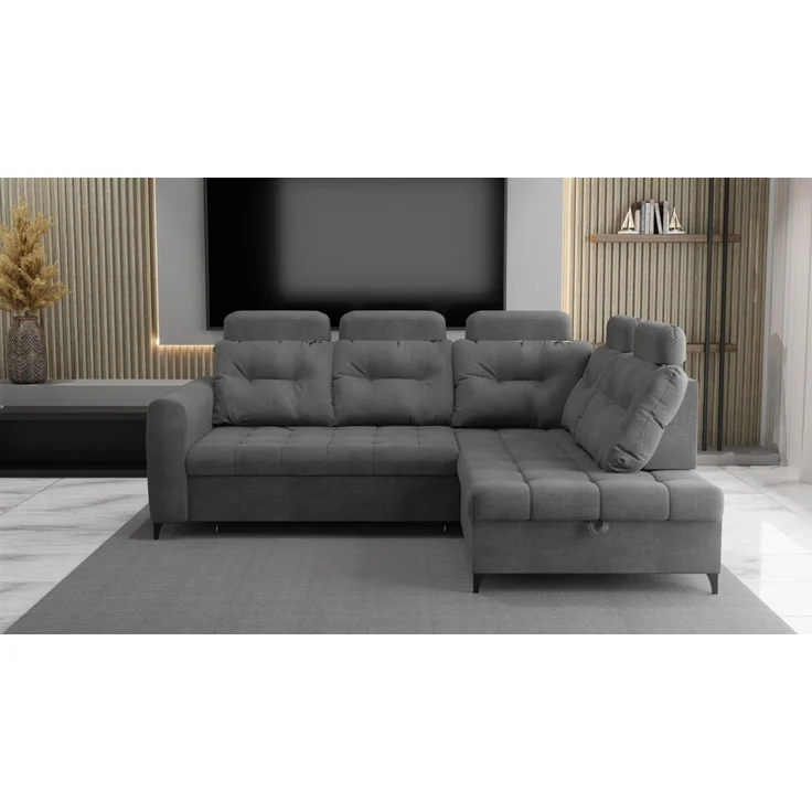 Ecksofa Schlafsofa Sofa WENDIE Stoff Hold Me Grau Ottomane Rechts – Bild 2
