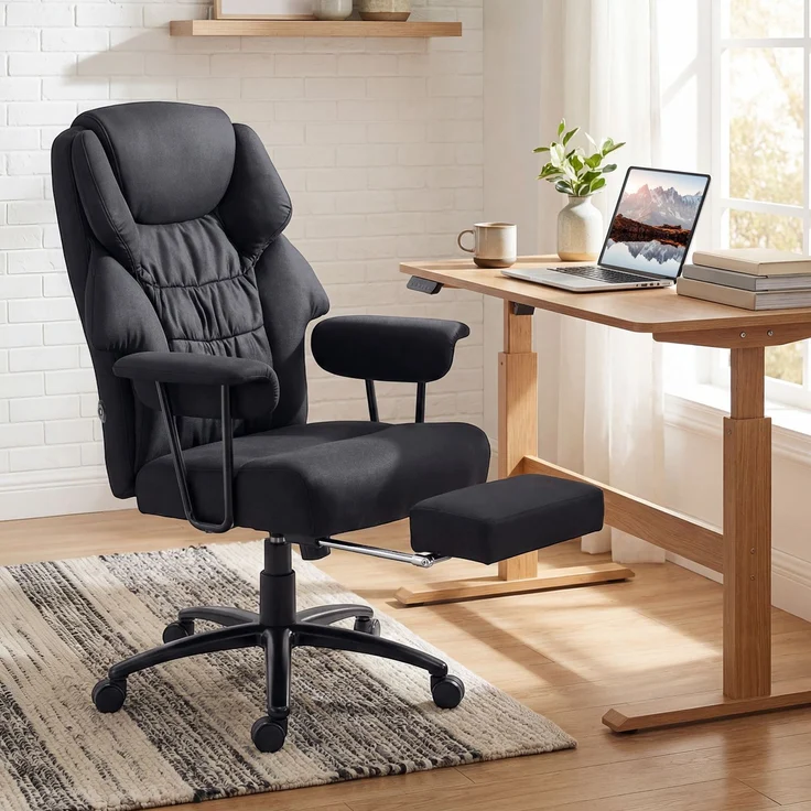 MELAYR, 3D Knet-Massage-Bürostuhl mit Fußstütze, 77 x 72 x 122.5 cm, Schwarz – Bild 4