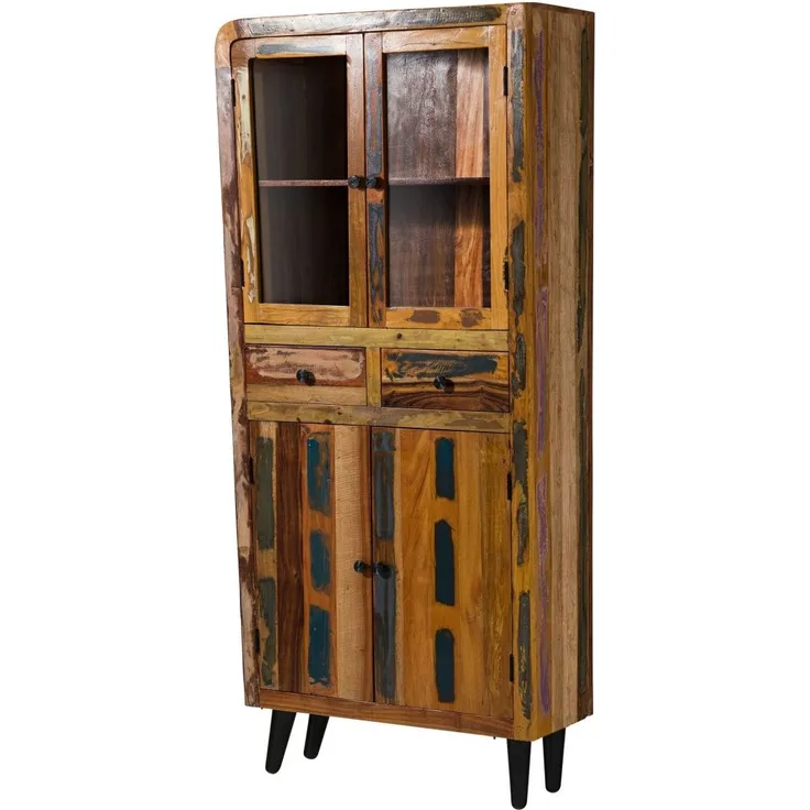 Vitrine Altholz 90x35x200 mehrfarbig lackiert SIXTIES #113