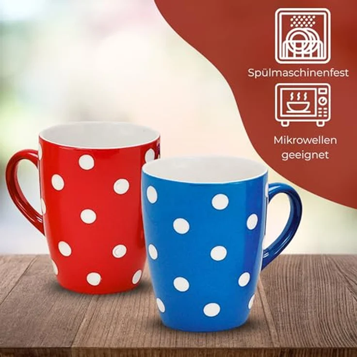 matches21 HOME & HOBBY Tasse Kaffeetassen Punkte-Dekor Bunt, 4er Set, für 250 ml, 4-tlg, Porzellan, Dopamin Deko Kaffeebecher für Tee & Cappuccino – Bild 3