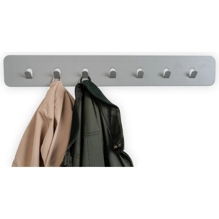 Garderobenleiste >Tilly 3< 7 Haken, in grau, Metall - 70x10x3cm (LxHxT)