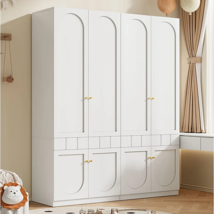 CHICFURN Kleiderschrank 2er-Set 160x200x50 cm mit Schubladen und Kleiderstange – Weiß – Bild 3