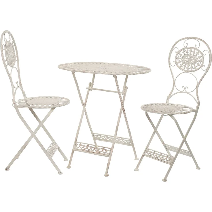 Moritz Bistro Set Tisch oval + 2 Stühle weiß antik 3-teilig Sitzgruppe Balkonmöbel Gartendeko Set Bistrotisch Bistrostühle aus Gusseisen – Bild 1