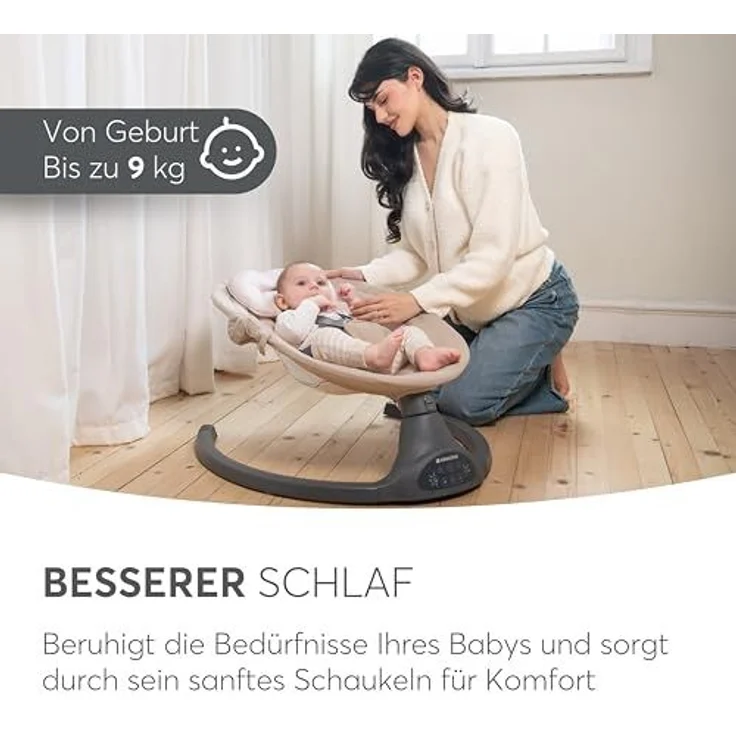 KikkaBoo Codie Babywippe Elektrisch für Neugeborene mit Musik – Baby Schaukelstuhl bis 9 kg, 5 Schwingstufen, Bluetooth, Verstellbare Rückenlehne, 10 Melodien, Hellgrau – Bild 7
