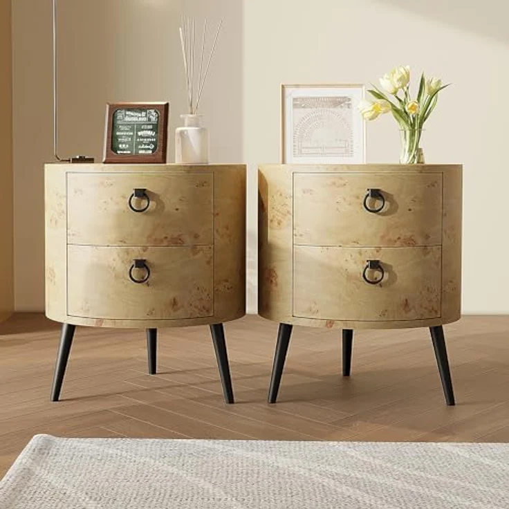 GarveeLife Sofa-Enden, runder Nachttisch mit Schubladen, Beistelltisch, Holz, 2 Schubladen, für Schlafzimmer, Wohnzimmer, 47 x 47 x 55 cm – Bild 6