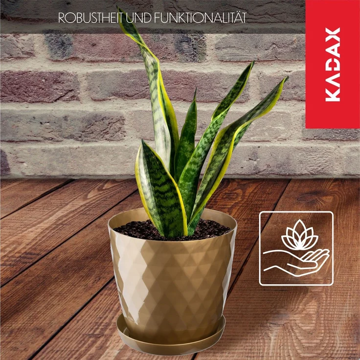 KADAX Kunststoff-Blumentopf mit Ständer, Blumenabdeckung, 20 cm, Gold – Bild 3