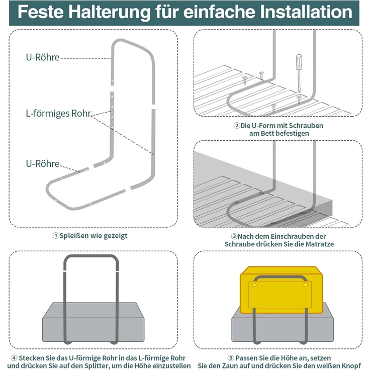 Eikuavons 4x Bettgitter 50cm Leinenfarbe, Bettschutzgitter Set, 5-Loch höhenverstellbar, Rausfallschutz Kinderbettgitter für Babybett & Familienbett, Perlbaumwolle, Leinenfarbe – Bild 3
