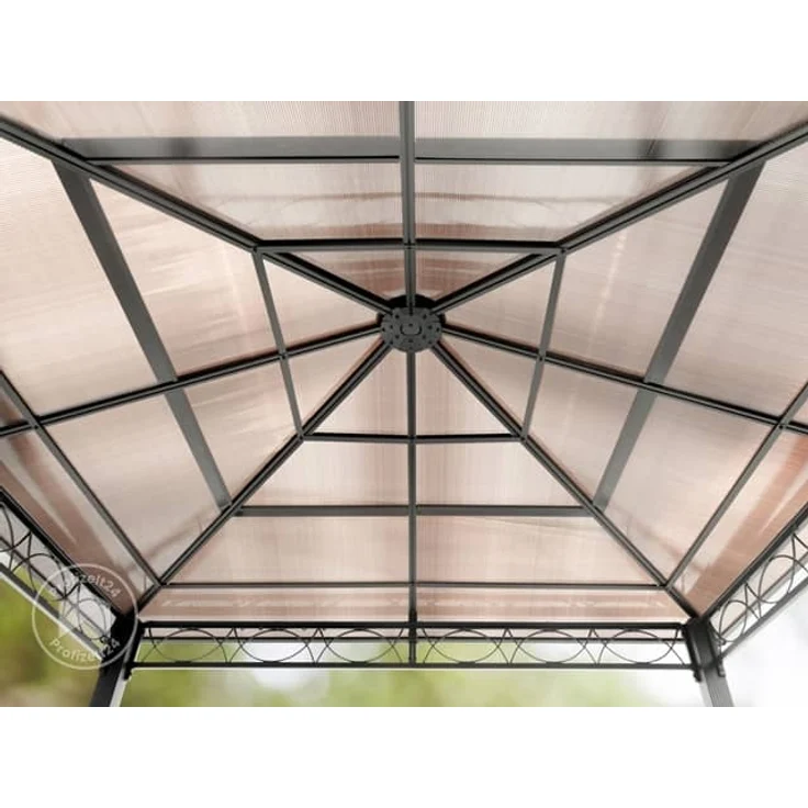 Gartenpavillon 3x3 m wasserdicht ALU Deluxe Pavillon mit 4 Seitenteilen Partyzelt in taupe lichtdurchlässiges PC Dach – Bild 7