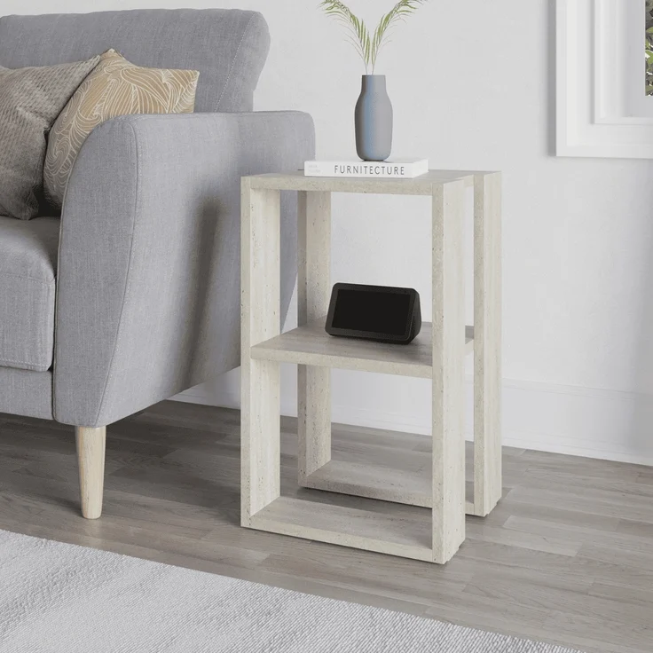 Calicosy Nachttisch mit 2 Regalböden, Travertin-Dekor H55 cm - LONIE - Beige – Bild 4